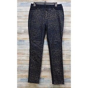 Chicos Platinum Leopard Print Skinny Jeans Women Size 0 Plus Dark Wash